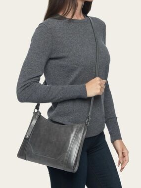 Frye Melissa Zip Gray Leather Crossbody Bag